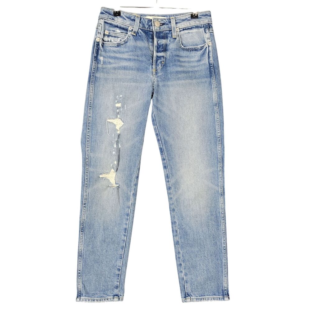 AMO Tomboy Crop in Air Mid Rise Distressed Stretch Denim Blue Jeans SIZE 24